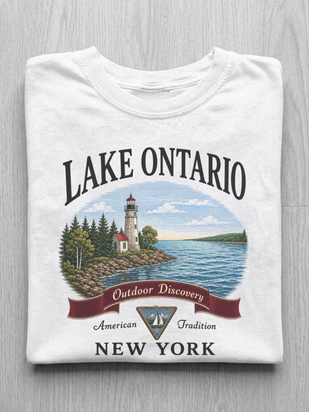 Lake Ontario Graphic Crewneck T-Shirt - White Vintage